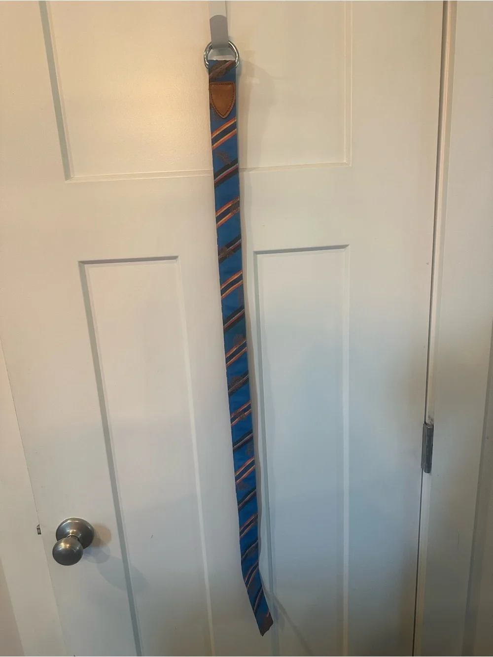 Robert Graham Blue and Orange Striped Men’s Fabric D-Ring Belt
